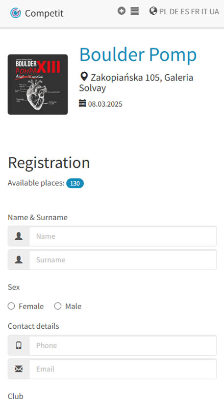 Registration form